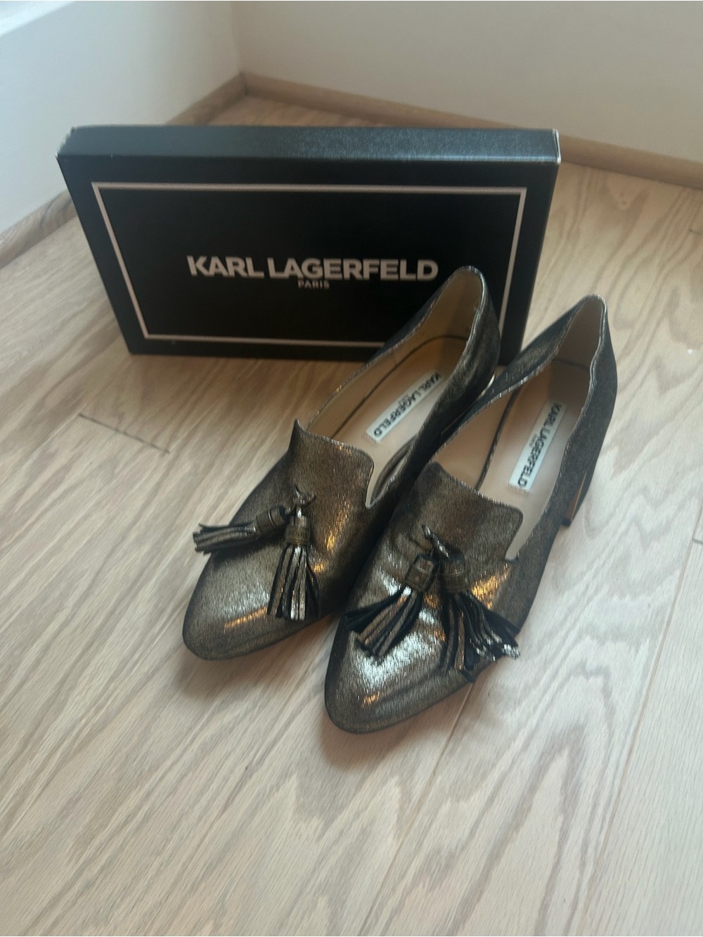 Karl Lagerfeld Metallic Bronze Tassel Loafers